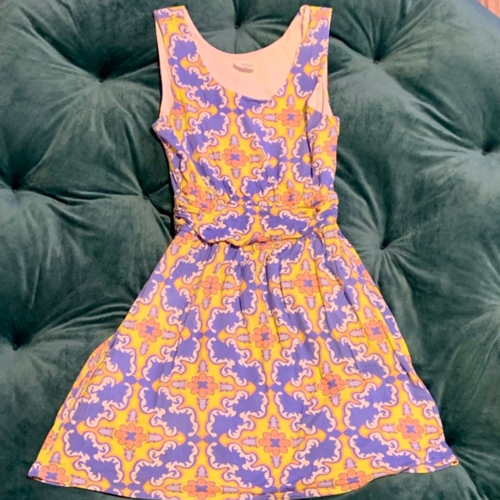 Fantastic Fawn Yellow Blue Pattern Mini Dress EUC